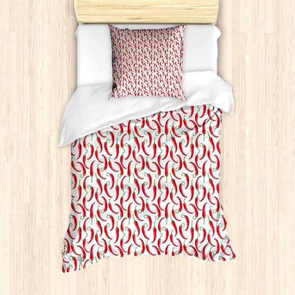 Abakuhaus Set Copripiumino Per Letti Singoli, Composizione Vegetale Piccante, Antiacaro, Adatto A Chi Soffre Di Allergie, Con Federa, 135 Cm X 200 Cm - 80 X 80 Cm, Vermiglio E Verde-image