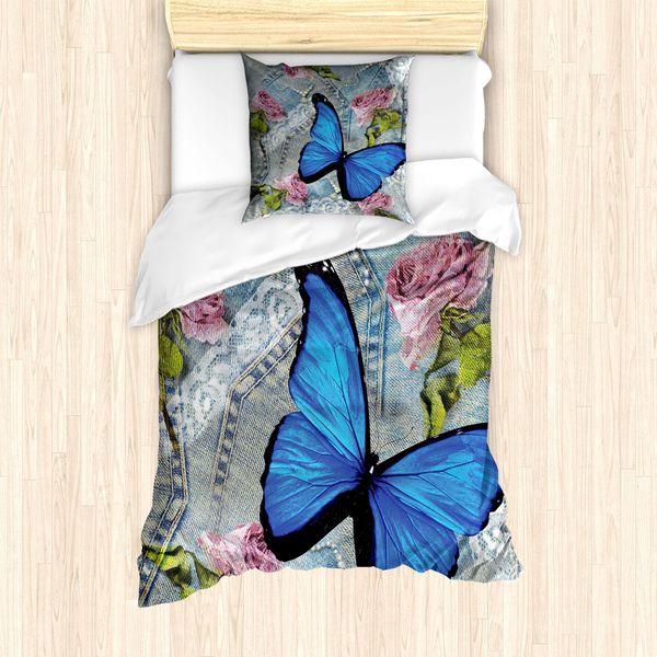 Abakuhaus Set Copripiumino Per Letto Singolo, Rose, Perle E Farfalle, Antiacaro, Adatto A Chi Soffre Di Allergie, Con Federa, 135 Cm X 200 Cm - 80 X 80 Cm, Multicolore-image