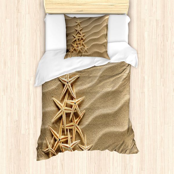 Abakuhaus Set Copripiumino Per Letti Singoli, Stella Marina Triangolare, Antiacaro, Adatto A Chi Soffre Di Allergie, Con Federa, 135 Cm X 200 Cm - 80 X 80 Cm, Marrone Sabbia Chiaro Cammello-image
