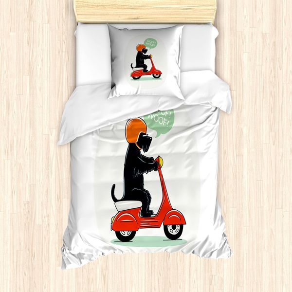 Abakuhaus Set Copripiumino Scottie Dog Per Letti Singoli, Scooter Ridding Puppy, Antiacaro, Adatto A Chi Soffre Di Allergie, Con Federa, 135 Cm X 200 Cm - 80 X 80 Cm, Multicolore-image