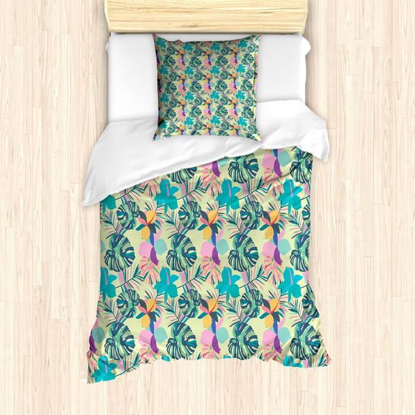 Abakuhaus Set Copripiumino Per Letto Singolo Insel-Party, Hawaii Botanik Blumen, Antiacaro, Adatto A Chi Soffre Di Allergie, Con Federa, 135 Cm X 200 Cm - 80 X 80 Cm, Multicolore-image