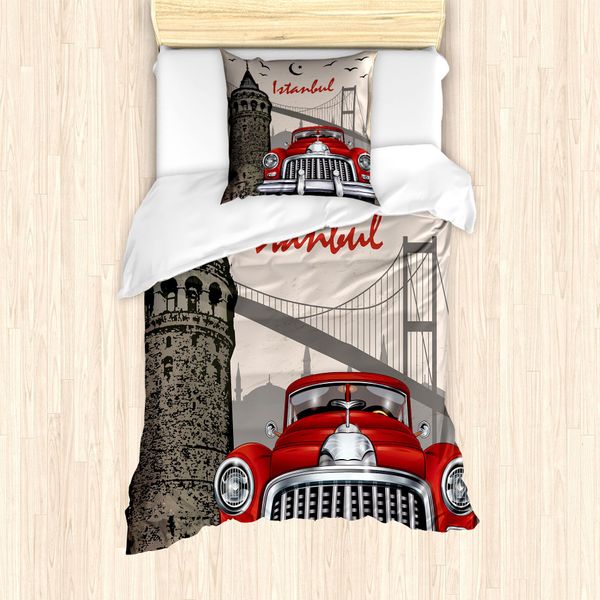Abakuhaus Istanbul Set Copripiumino Per Letti Singoli, Paesaggio Urbano Vintage, Antiacaro, Adatto A Chi Soffre Di Allergie, Con Federa, 135 Cm X 200 Cm - 80 X 80 Cm, Multicolore-image