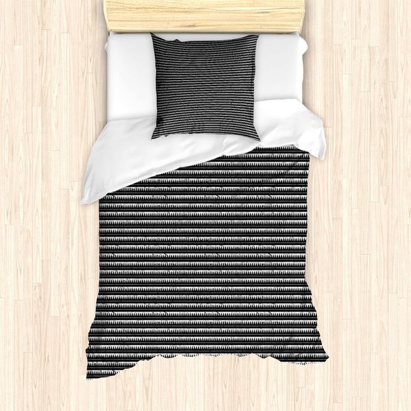 Abakuhaus Set Copripiumino Azteco Per Letti Singoli, Motivo Chevron Zigzag, Antiacaro E Anallergico, Con Federa, 135 Cm X 200 Cm - 80 X 80 Cm, Bianco E Nero-image