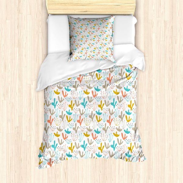 Abakuhaus Set Copripiumino Botanico Per Letti Singoli, Tonalità Pastello Wald Doodle, Antiacaro, Adatto A Chi Soffre Di Allergie, Con Federa, 135 Cm X 200 Cm - 80 X 80 Cm, Multicolore-image