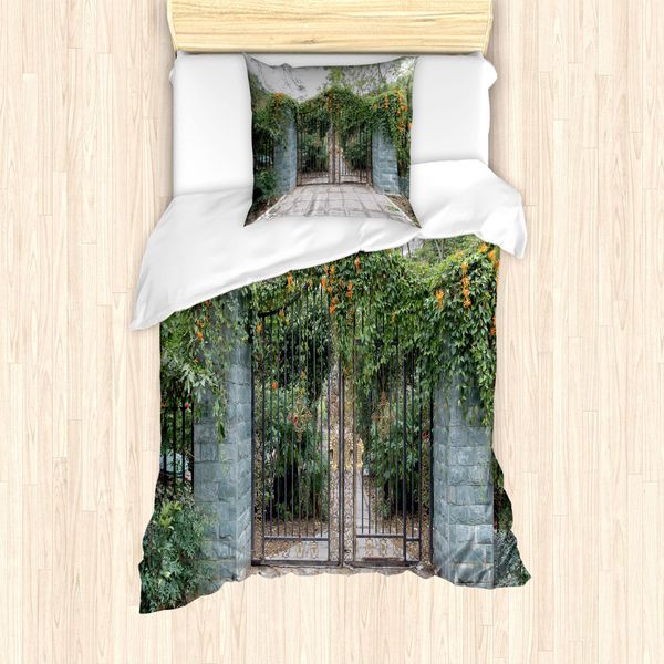 Abakuhaus Set Copripiumino Per Letti Singoli, Schmiede Floral Garden Gate, Antiacaro, Adatto A Chi Soffre Di Allergie, Con Federa, 135 Cm X 200 Cm - 80 X 80 Cm, Multicolore-image