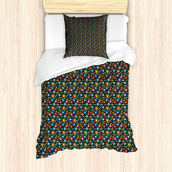 Abakuhaus Set Copripiumino Artistico Da Giardino Per Letti Singoli, Colorato Blooming Petals, Antiacaro, Adatto A Chi Soffre Di Allergie, Con Federa, 135 Cm X 200 Cm - 80 X 80 Cm, Multicolore-image