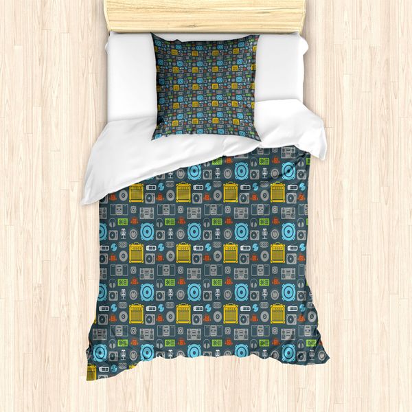 Abakuhaus Set Copripiumino Per Letti Singoli, Apparecchi Audio Retrò, Antiacaro, Adatto A Chi Soffre Di Allergie, Con Federa, 135 Cm X 200 Cm - 80 X 80 Cm, Multicolore-image