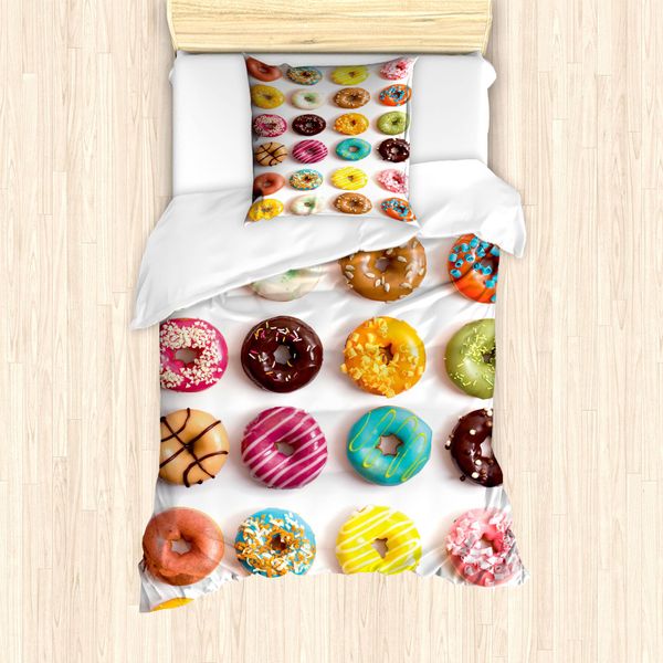 Abakuhaus Set Copripiumino Per Letto Singolo, Deliziosi Donuts Colorati, Antiacaro E Anallergico Con Federa, 135 Cm X 200 Cm - 80 X 80 Cm, Multicolore-image