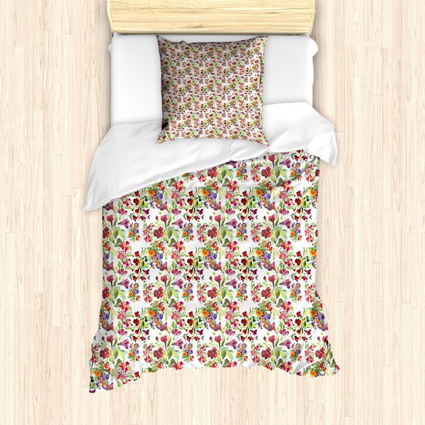 Abakuhaus Set Copripiumino Artistico Da Giardino Per Letti Singoli, Fiori Di Stagione, Antiacaro, Adatto A Chi Soffre Di Allergie, Con Federa, 135 Cm X 200 Cm - 80 X 80 Cm, Multicolore-image