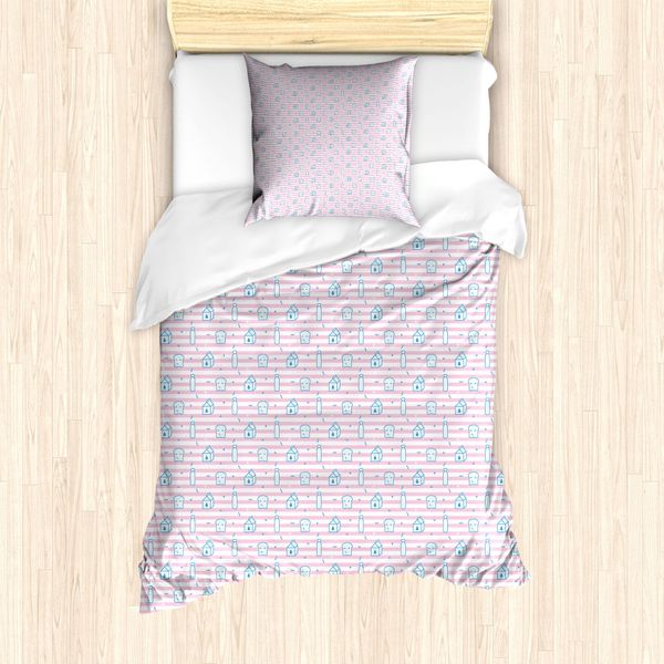 Abakuhaus Set Copripiumino Per Letti Singoli, Bottiglia Di Latte Sorriso Toast, Antiacaro, Adatto A Chi Soffre Di Allergie, Con Federa, 135 Cm X 200 Cm - 80 X 80 Cm, Blu Mare Azzurro-image