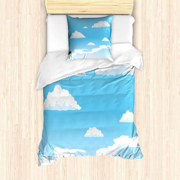 Abakuhaus Set Copripiumino Wolke Per Letti Singoli, Motivo Estivo, Antiacaro, Adatto A Chi Soffre Di Allergie, Con Federa, 135 Cm X 200 Cm - 80 X 80 Cm, Azzurro E Bianco-image