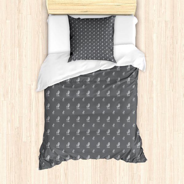 Abakuhaus Set Copripiumino Per Letti Singoli, Motivi Vegetali Semplici E Minimalisti, Antiacaro E Anallergico, Con Federa, 135 Cm X 200 Cm - 80 X 80 Cm, Grigio Antracite E Bianco-image