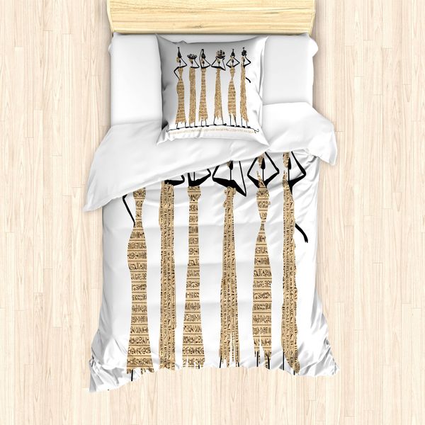 Abakuhaus Egitto Set Copripiumino Per Letti Singoli, Disegno Orientale Femminile, Antiacaro, Adatto A Chi Soffre Di Allergie, Con Federa, 135 Cm X 200 Cm - 80 X 80 Cm, Marrone Chiaro E Nero-image