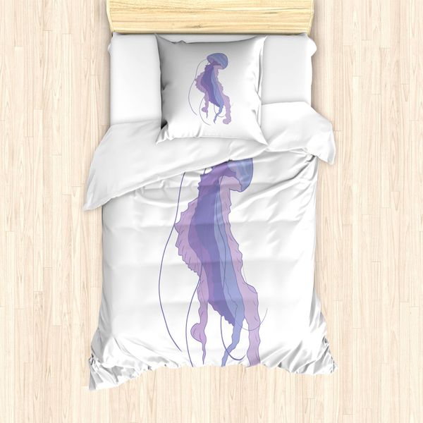 Abakuhaus Set Copripiumino Per Letto Singolo, Tonalità Pastello Viola Artificiale, Antiacaro, Adatto A Chi Soffre Di Allergie, Con Federa, 135 Cm X 200 Cm - 80 X 80 Cm, Multicolore-image