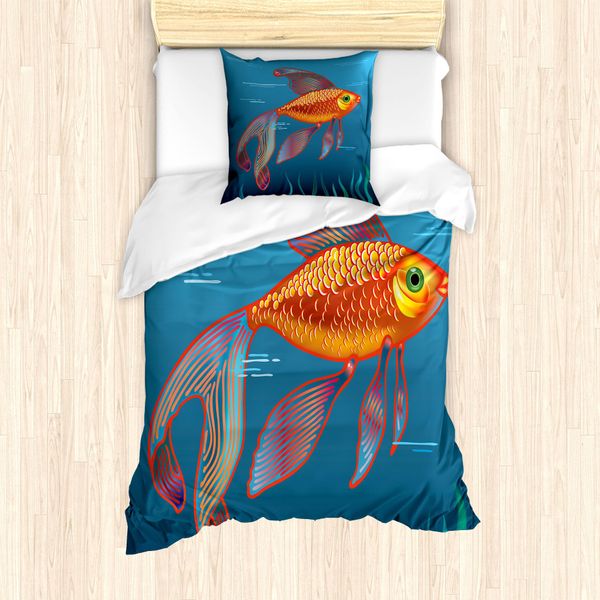 Abakuhaus Set Copripiumino Per Letto Singolo Goldfisch, Pesci Nell'acquario, Antiacaro, Adatto A Chi Soffre Di Allergie, Con Federa, 135 Cm X 200 Cm - 80 X 80 Cm, Arancione Vermiglio-image