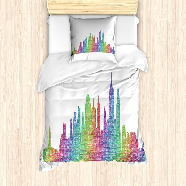 Set Copripiumino Abakuhaus Nyc Per Letti Singoli, Linea Creativa Skyline Hatch Art, Antiacaro, Adatto A Chi Soffre Di Allergie, Con Federa, 135 Cm X 200 Cm - 80 X 80 Cm, Multicolore-image