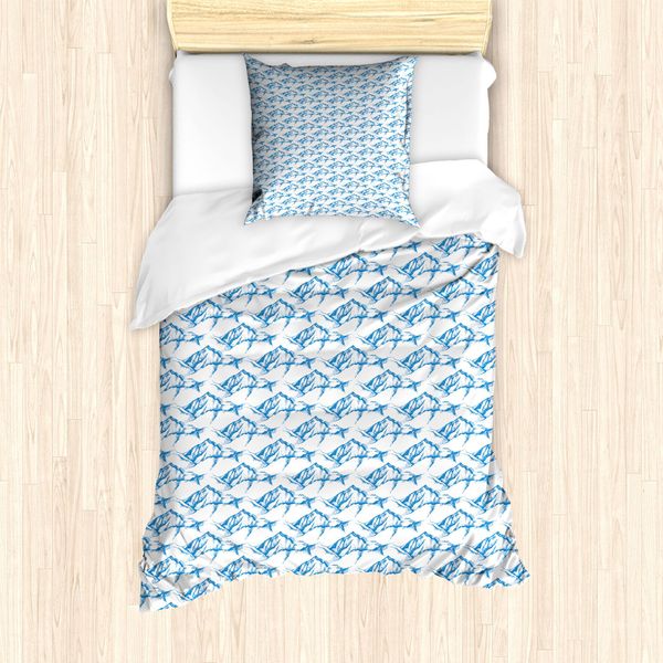 Abakuhaus Set Copripiumino Per Letto Singolo, Disegno Di Cime Montuose, Antiacaro, Adatto A Chi Soffre Di Allergie, Con Federa, 135 Cm X 200 Cm - 80 X 80 Cm, Blu Cobalto-Bianco-image