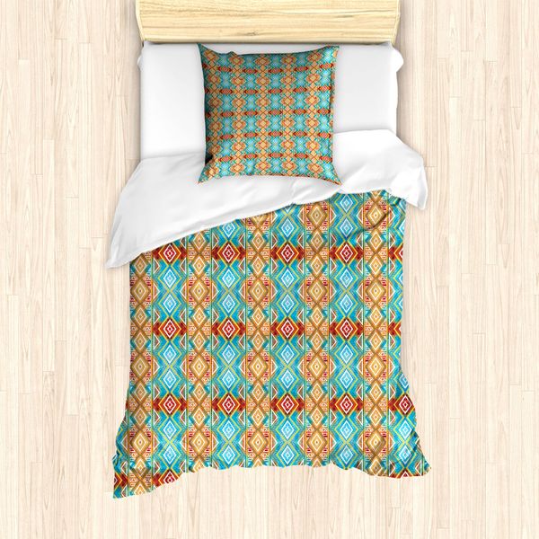 Abakuhaus Set Copripiumino A Righe BohéMien Per Letti Singoli, Geometrico Colorato, Antiacaro, Adatto A Chi Soffre Di Allergie, Con Federa, 135 Cm X 200 Cm - 80 X 80 Cm, Multicolore-image