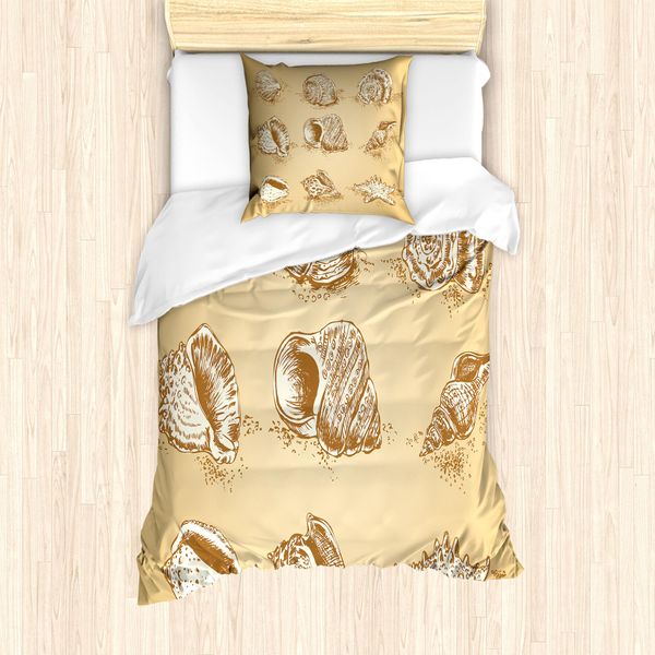 Abakuhaus Set Copripiumino Per Letto Singolo, Conchiglie Marine Shark Eye, Antiacaro, Adatto A Chi Soffre Di Allergie, Con Federa, 135 Cm X 200 Cm - 80 X 80 Cm, Sand Brown Caramel-image