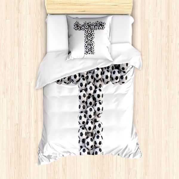 Abakuhaus Lettera T Set Copripiumino Per Letti Singoli, Competizione Sportiva, Antiacaro, Adatto A Chi Soffre Di Allergie, Con Federa, 135 Cm X 200 Cm - 80 X 80 Cm, Bianco E Nero-image