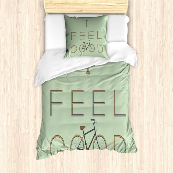 Abakuhaus Set Copripiumino Per Letto Singolo Con Proverbio, Parole Positive Bicicletta, Antiacaro Adatto A Chi Soffre Di Allergie Con Federa, 135 Cm X 200 Cm - 80 X 80 Cm, Verde Cocoa-image