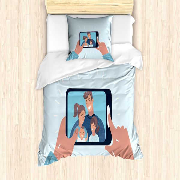 Abakuhaus Ruf Mama Set Copripiumino Per Letti Singoli, Illustrazione Maternità, Antiacaro, Adatto A Chi Soffre Di Allergie, Con Federa, 135 Cm X 200 Cm - 80 X 80 Cm, Blu Multicolore-image