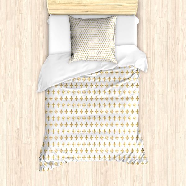 Abakuhaus Set Copripiumino Fleur De Lis Per Letti Singoli, Stile Classico DéCo, Antiacaro E Anallergico, Con Federa, 135 Cm X 200 Cm - 80 X 80 Cm, Marrone Sabbia E Bianco-image