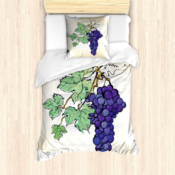 Abakuhaus Set Copripiumino Per Letto Singolo, Concorde Frutta Con Foglie, Antiacaro Adatto A Chi Soffre Di Allergie Con Federa, 135 Cm X 200 Cm - 80 X 80 Cm, Champagne Multicolor-image