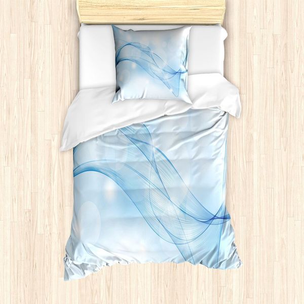 Abakuhaus Set Copripiumino Blu, Sfocatura Del Movimento, Linee A Vortice, Forme Rotonde Futuristiche, Curve Trasparenti, 135 X 200 Cm + 80 X 80 Cm, Azzurro E Blu-image