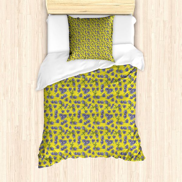 Abakuhaus Set Copripiumino Per Letto Singolo, Fiori Di Narciso, Antiacaro, Adatto A Chi Soffre Di Allergie, Con Federa, 135 Cm X 200 Cm - 80 X 80 Cm, Pallido, Verde, Viola-image