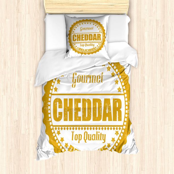 Abakuhaus Set Copripiumino Per Letto Singolo, Stampa Gourmet Cheddar, Antiacaro E Anallergico, Con Federa, 135 Cm X 200 Cm - 80 X 80 Cm, Giallo Scuro E Bianco-image