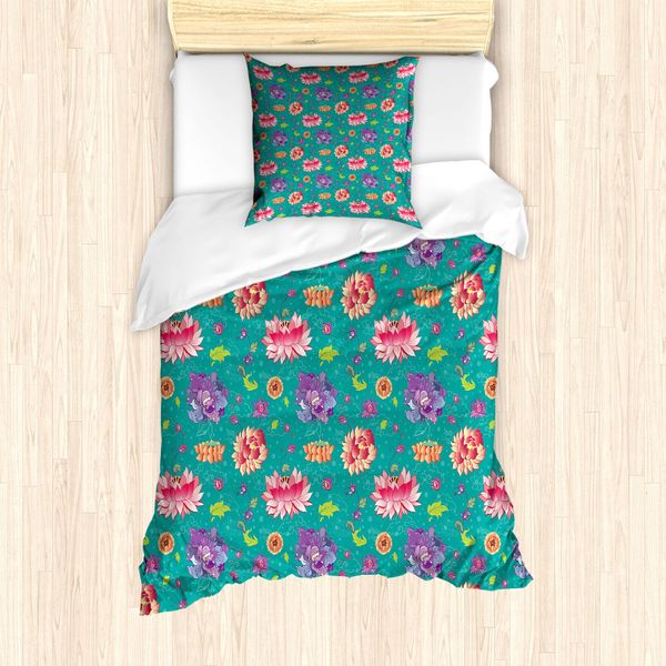 Set Copripiumino Abakuhaus Per Letti Singoli, Motivi Artistici Oriental Garden, Antiacaro, Adatto A Chi Soffre Di Allergie, Con Federa, 135 Cm X 200 Cm - 80 X 80 Cm, Multicolore-image