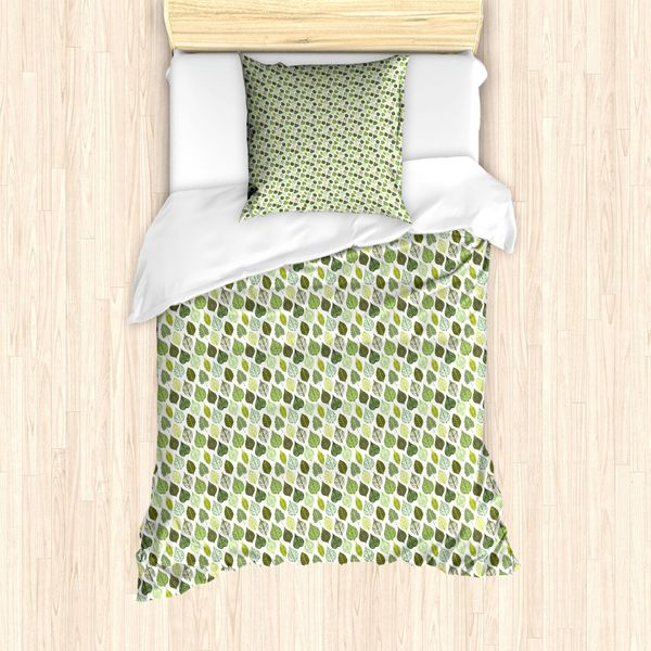 Abakuhaus Set Copripiumino Per Letti Singoli, Foglie Verdi, Antiacaro, Adatto A Chi Soffre Di Allergie, Con Federa, 135 Cm X 200 Cm - 80 X 80 Cm, Verde Chiaro-image