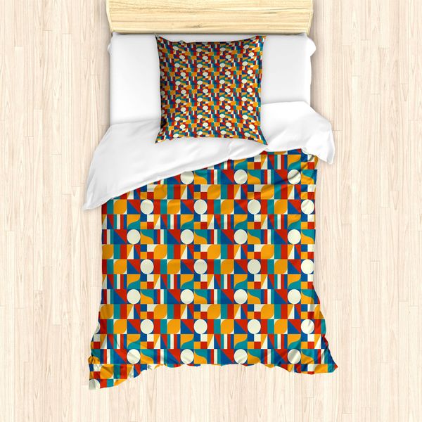 Abakuhaus Set Copripiumino Con Motivo Circolare Per Letti Singoli, Arte Moderna Geometrica, Antiacaro, Adatto A Chi Soffre Di Allergie, Con Federa, 135 Cm X 200 Cm - 80 X 80 Cm, Multicolore-image