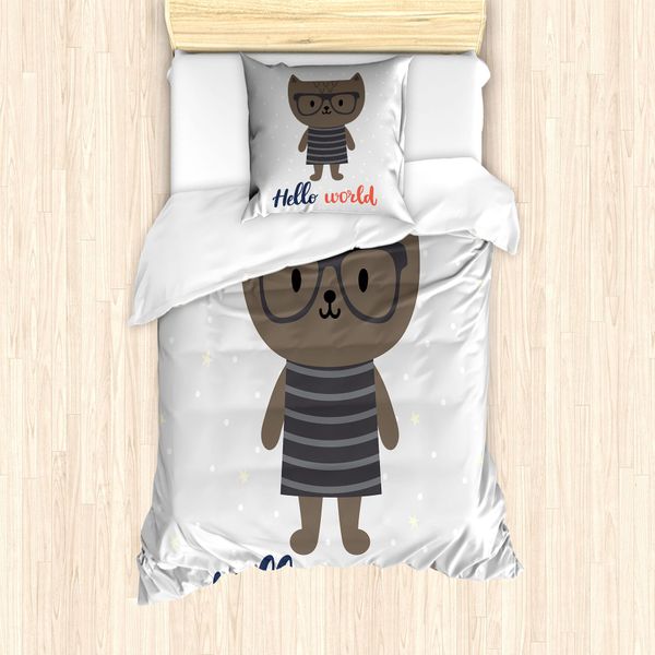Abakuhaus Hello World Set Copripiumino Per Letti Singoli, Gatto Cartoon Hello World, Antiacaro, Adatto A Chi Soffre Di Allergie, Con Federa, 135 Cm X 200 Cm - 80 X 80 Cm, Multicolore-image