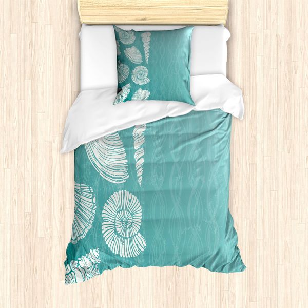 Abakuhaus Set Copripiumino Per Letti Singoli, Creature Oceaniche Cockleshell, Antiacaro, Adatto A Chi Soffre Di Allergie, Con Federa, 135 Cm X 200 Cm - 80 X 80 Cm, Pale Teal Cocco-image