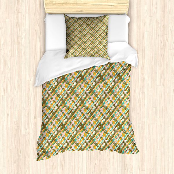 Set Copripiumino A Righe Abakuhaus Per Letti Singoli, Linee Incrociate A Pennellate, Antiacaro, Adatto A Chi Soffre Di Allergie, Con Federa, 135 Cm X 200 Cm - 80 X 80 Cm, Multicolore-image