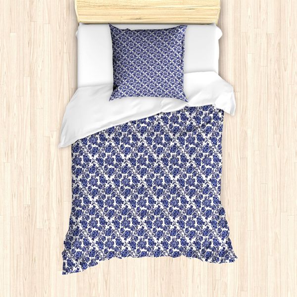 Abakuhaus Set Copripiumino Per Letti Singoli, Rosa Astratta Ast, Antiacaro, Adatto A Chi Soffre Di Allergie, Con Federa, 135 Cm X 200 Cm - 80 X 80 Cm, Viola Blu Bianco-image