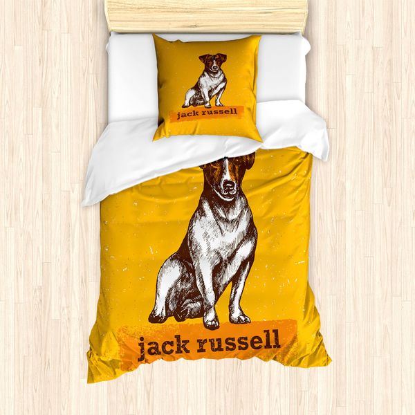 Abakuhaus Set Copripiumino Jack Russell Per Letti Singoli, Disegno Cucciolo Grunge, Antiacaro, Adatto A Chi Soffre Di Allergie, Con Federa, 135 Cm X 200 Cm - 80 X 80 Cm, Arancione Pallido Arancione-image