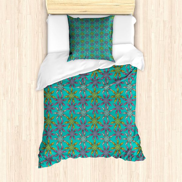 Abakuhaus Set Copripiumino Etnico Per Letti Singoli, Motivo Colorato A Petali, Antiacaro, Adatto A Chi Soffre Di Allergie, Con Federa, 135 Cm X 200 Cm - 80 X 80 Cm, Multicolore-image