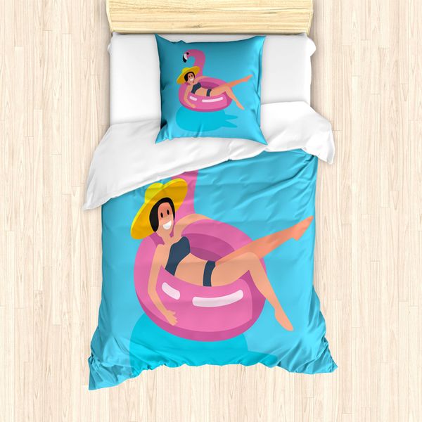 Abakuhaus Set Copripiumino Per Letto Singolo, Donna Su Fenicottero Di Gomma, Antiacaro, Adatto A Chi Soffre Di Allergie, Con Federa, 135 Cm X 200 Cm - 80 X 80 Cm, Multicolore-image