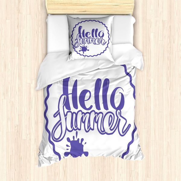 Abakuhaus Set Copripiumino Hello Summer Per Letti Singoli, Hello Summer Season Kreis, Antiacaro, Adatto A Chi Soffre Di Allergie, Con Federa, 135 Cm X 200 Cm - 80 X 80 Cm, Blu, Viola E Bianco-image