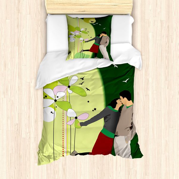 Abakuhaus Set Copripiumino Per Letti Singoli, Composizione Astratta Amore, Antiacaro, Adatto A Chi Soffre Di Allergie, Con Federa, 135 Cm X 200 Cm - 80 X 80 Cm, Multicolore-image