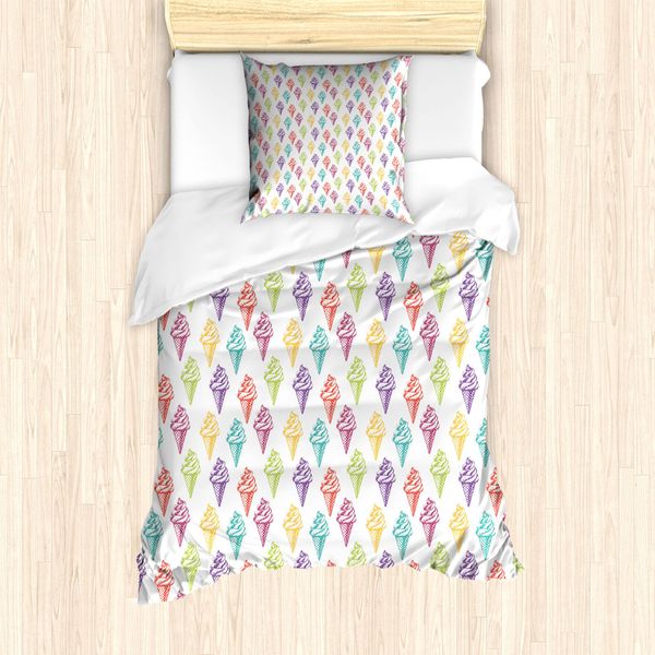 Abakuhaus Eis Set Copripiumino Per Letti Singoli, Disegni Colorati, Antiacaro, Adatto A Chi Soffre Di Allergie, Con Federa, 135 Cm X 200 Cm - 80 X 80 Cm, Multicolore-image