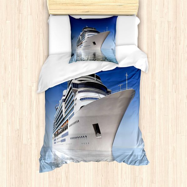 Abakuhaus Set Copripiumino Per Letto Singolo, Nave Bianca Sull'acqua, Antiacaro, Adatto A Chi Soffre Di Allergie, Con Federa, 135 Cm X 200 Cm - 80 X 80 Cm, Blu E Bianco-image