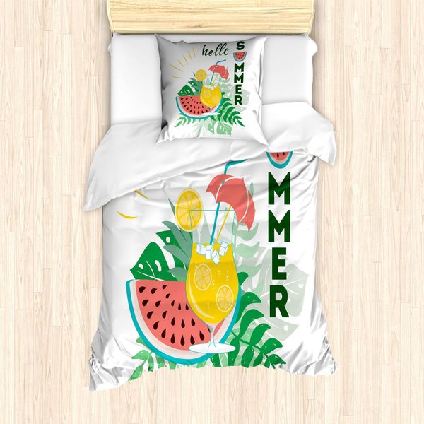 Abakuhaus Set Copripiumino Hello Summer Per Letti Singoli, Tema Tropic Cocktail, Antiacaro, Adatto A Chi Soffre Di Allergie, Con Federa, 135 Cm X 200 Cm - 80 X 80 Cm, Multicolore-image