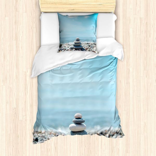 Abakuhaus Set Copripiumino Per Letti Singoli, Tema Spiaggia E Mare Con Ciottoli, Antiacaro E Anallergico, Con Federa, 135 Cm X 200 Cm - 80 X 80 Cm, Multicolore-image