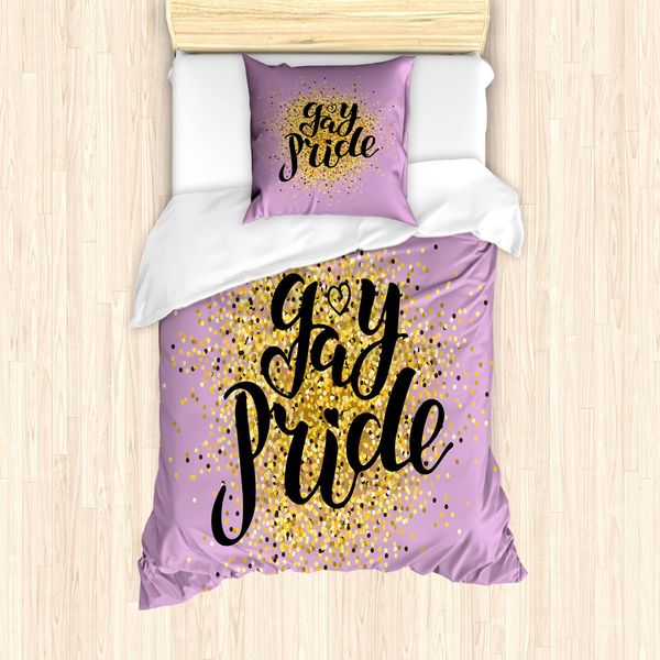 Abakuhaus Set Copripiumino Per Letti Singoli, Motivi Gay Pride Su Sfondo Viola, Antiacaro E Anallergico, Con Federa, 135 Cm X 200 Cm - 80 X 80 Cm, Viola Multicolore-image