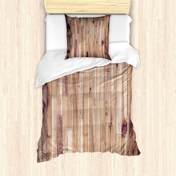 Abakuhaus Set Copripiumino Rustico In Legno, Motivo Tavole Invecchiate Stile Vintage Composizione Fotografia A Tema Carpentiere, 135 X 200 Cm + 80 X 80 Cm, Mandorla Prugna-image