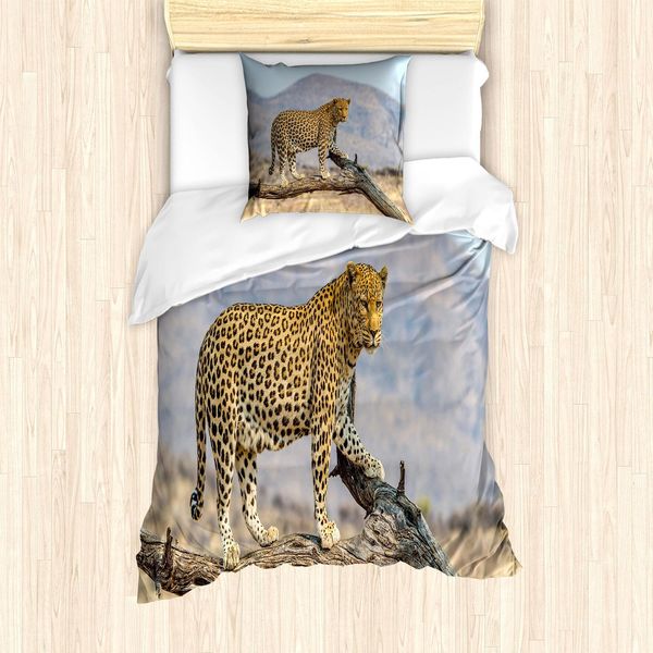 Abakuhaus Set Copripiumino Leopard, Creatura Feroce E Affascinante Su Ramo Con Sfondo Sfocato In Piedi, 135 X 200 Cm + 80 X 80 Cm, Multicolore-image
